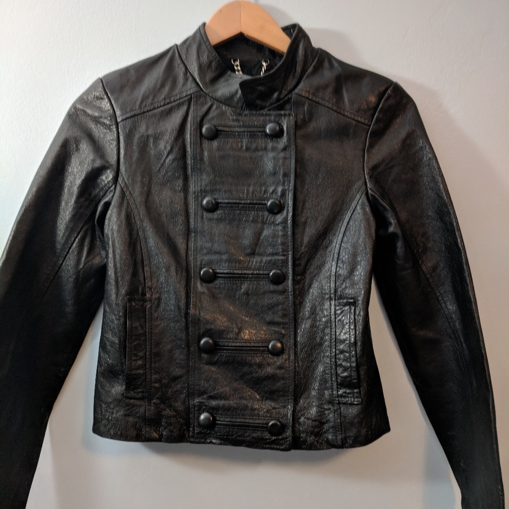 BB Dakota Black cropped real leather jacket small